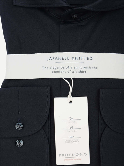 Japanese knitted overhemd donkerblauw