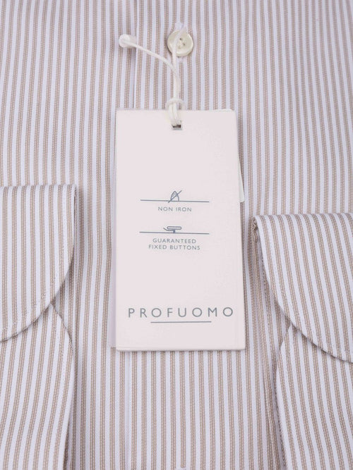 Twill overhemd strepen beige