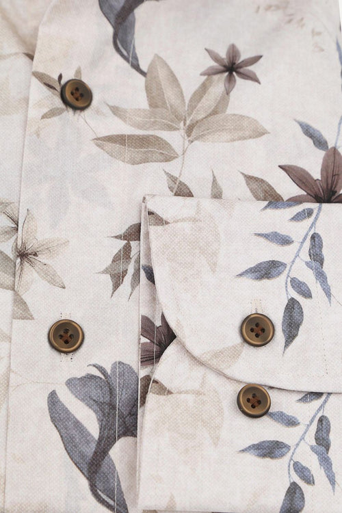 Profuomo overhemd bloemenprint beige | Slim-fit