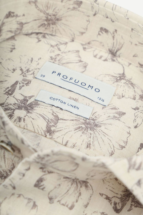 Profuomo overhemd bloemenprint beige | Slim-fit