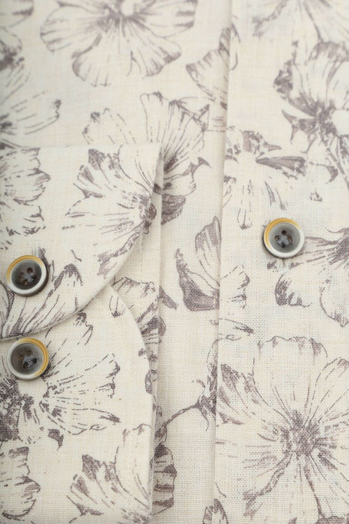 Profuomo overhemd bloemenprint beige | Slim-fit