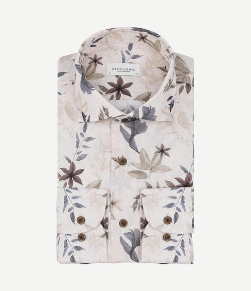 Overhemd bloemenprint beige