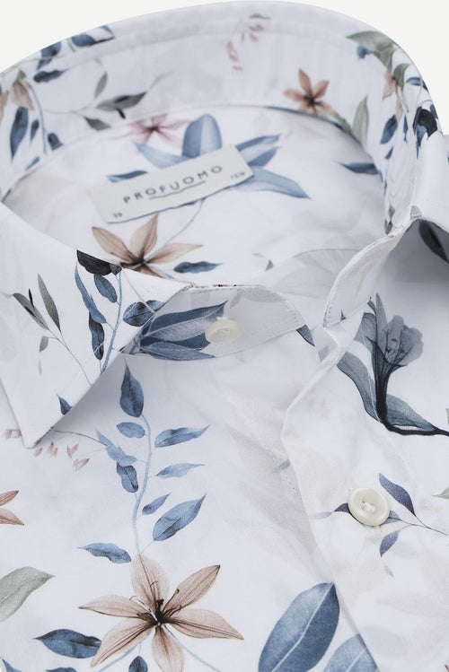 Profuomo overhemd bloemenprint wit | Slim-fit