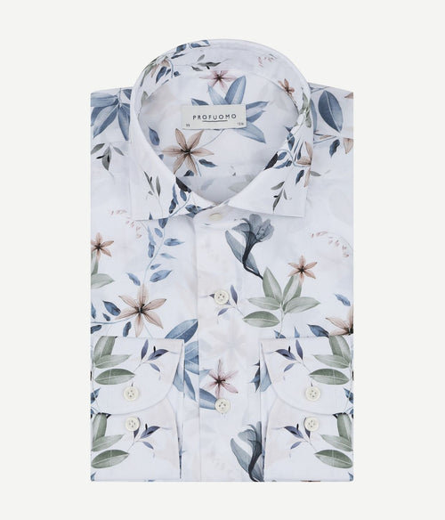Profuomo overhemd bloemenprint wit | Slim-fit