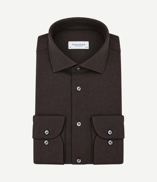 Overhemd brushed twill bruin