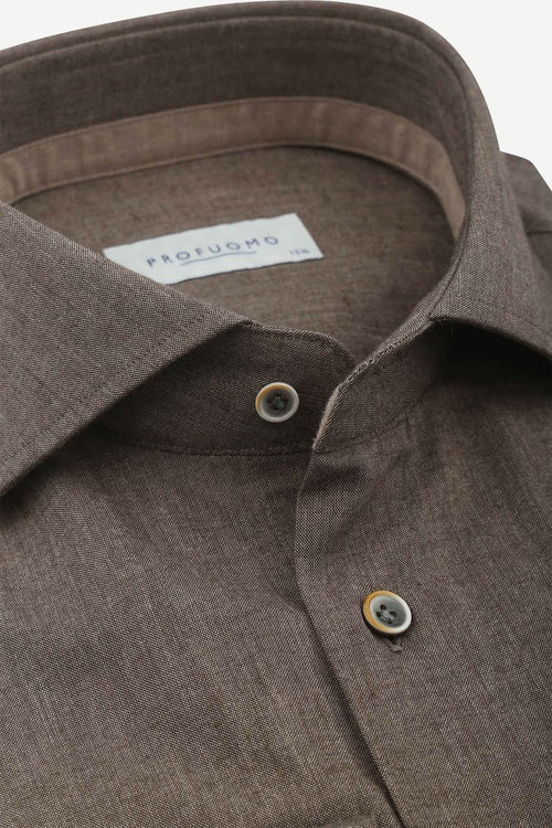 Profuomo overhemd flanel bruin | Slim-fit