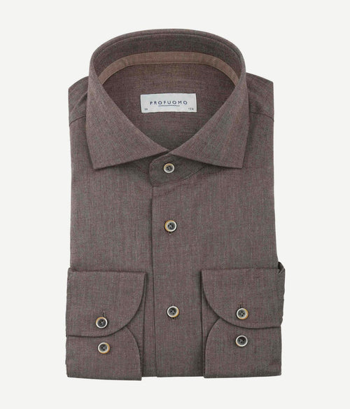 Profuomo overhemd flanel bruin | Slim-fit