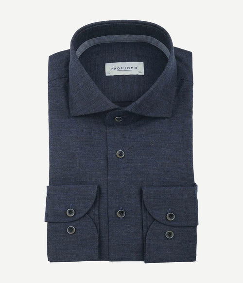 Profuomo overhemd flanel donkerblauw | Slim-fit
