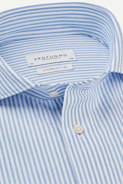 Profuomo overhemd japanese knitted blauw strepen | Slim-fit