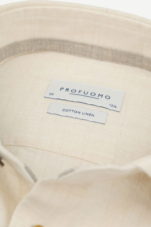Profuomo overhemd linnen blend ecru | Slim-fit
