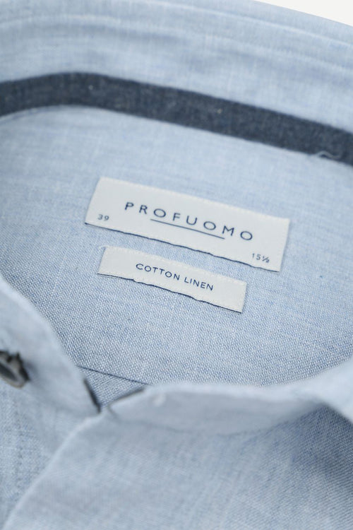 Profuomo overhemd linnen blend lichtblauw | Slim-fit