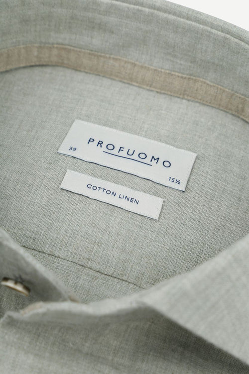 Profuomo overhemd linnen blend lichtgroen | Slim-fit