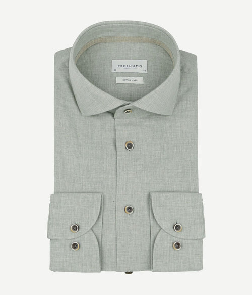 Profuomo overhemd linnen blend lichtgroen | Slim-fit