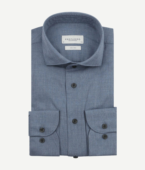 Profuomo overhemd peached twill flanel blauw | Slim-fit