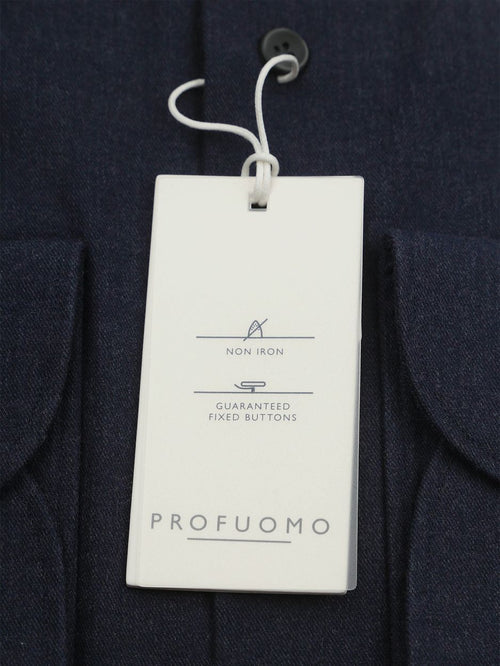 Profuomo overhemd peached twill flanel donkerblauw | Slim-fit