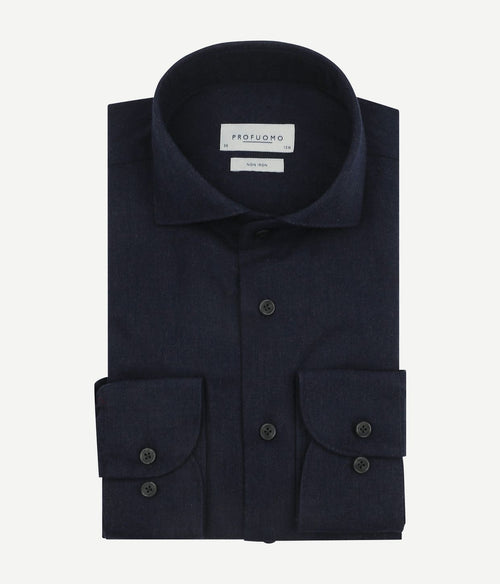 Profuomo overhemd peached twill flanel donkerblauw | Slim-fit