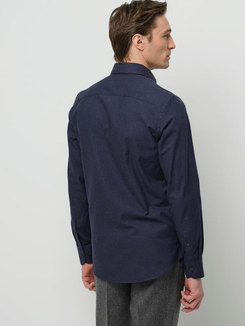 Profuomo overhemd peached twill flanel donkerblauw | Slim-fit