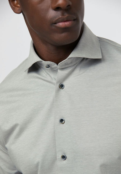 Overhemd single jersey groen melange