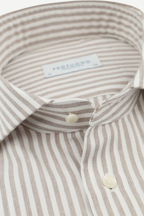 Profuomo overhemd streep cutaway beige | Slim-fit