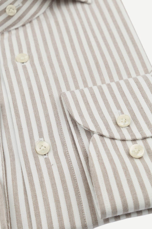 Profuomo overhemd streep cutaway beige | Slim-fit