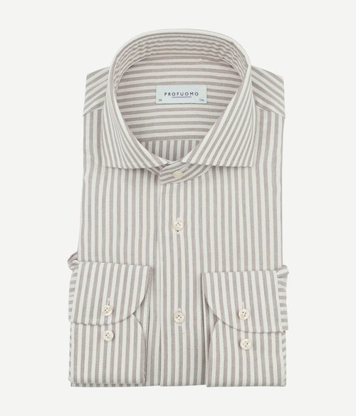 Profuomo overhemd streep cutaway beige | Slim-fit