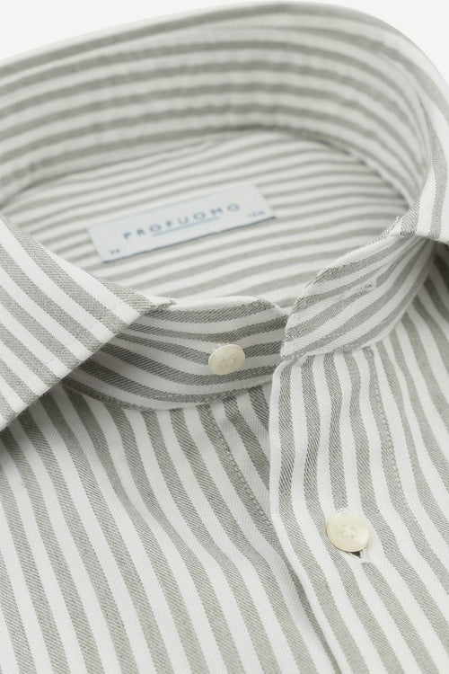 Profuomo overhemd streep cutaway groen | Slim-fit