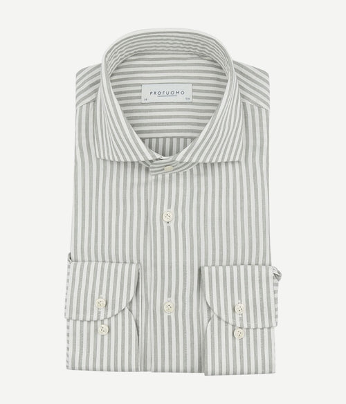 Profuomo overhemd streep cutaway groen | Slim-fit