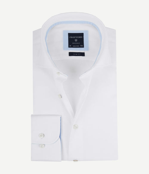 Profuomo overhemd wit blauw accent | Slim-fit