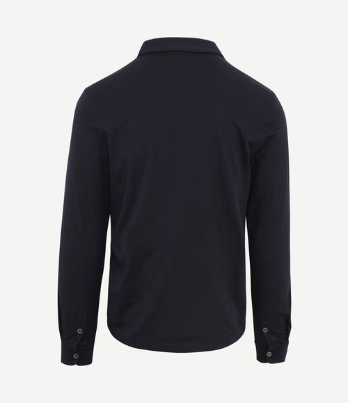 Longsleeve polo donkerblauw melange