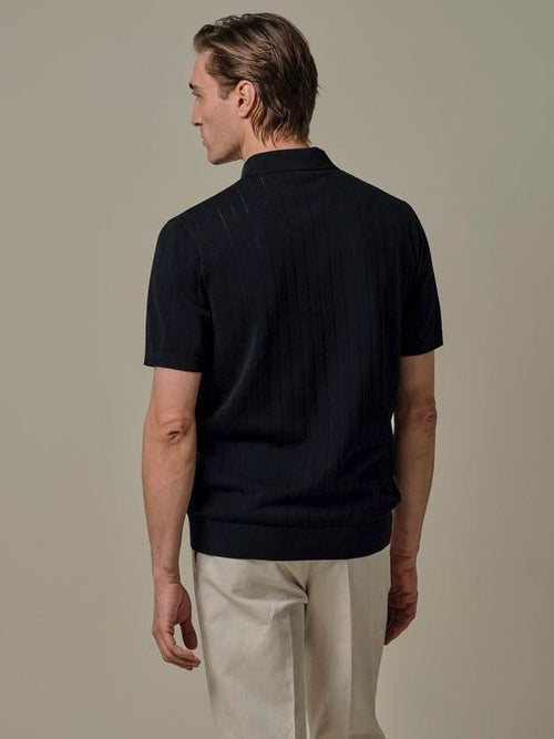 Knitted halve rits poloshirt dropneedle donkerblauw