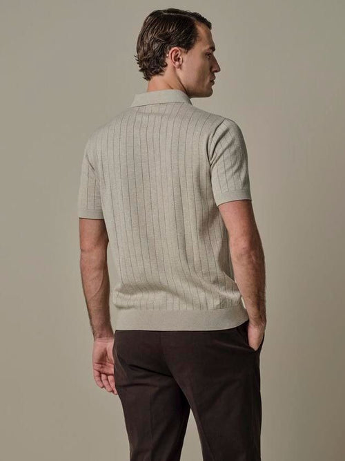 Knitted halve rits poloshirt dropneedle beige