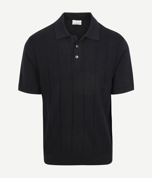 Poloshirt drop needle structure donkerblauw