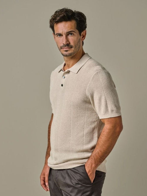 Profuomo poloshirt linen blend herringbone ecru