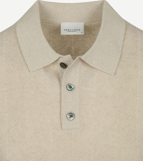 Profuomo poloshirt linen blend herringbone ecru