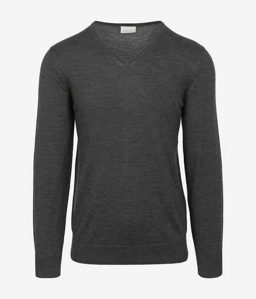 Profuomo pullover v-hals merinowol antraciet