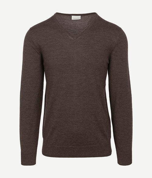 Profuomo pullover v-hals merinowol donkerbruin