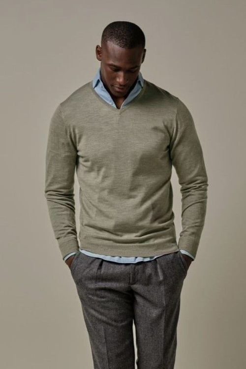 Profuomo pullover v-hals merinowol groen