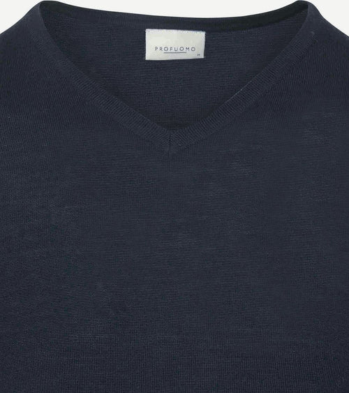Profuomo pullover v-hals merinowol donkerblauw