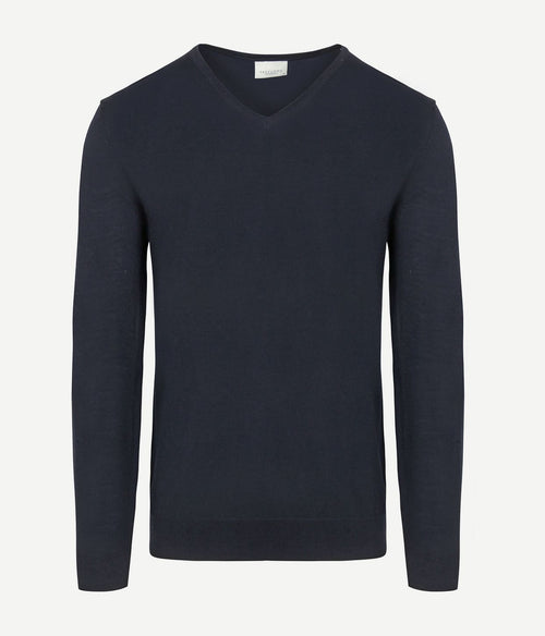 Profuomo pullover v-hals merinowol donkerblauw