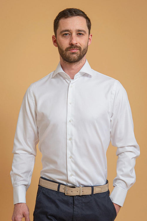 Profuomo shirt cutaway dubbel manchet wit | Slim-fit