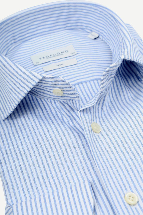 Profuomo shirt extra lange mouwen travel streep lichtblauw | Slim-fit