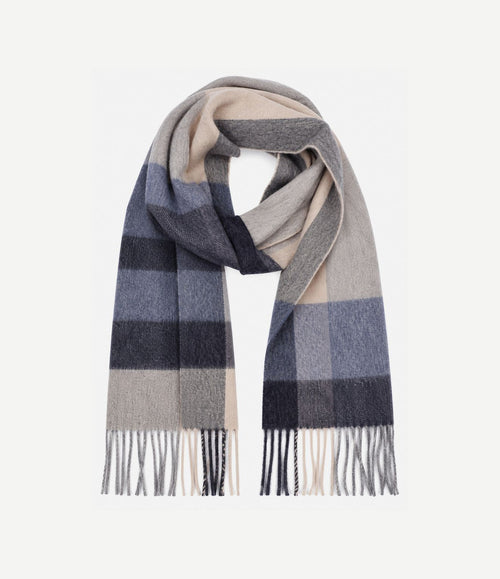 Sjaal lamswol ruiten blauw beige
