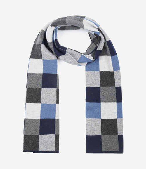 Sjaal wol ruiten blauw grijs