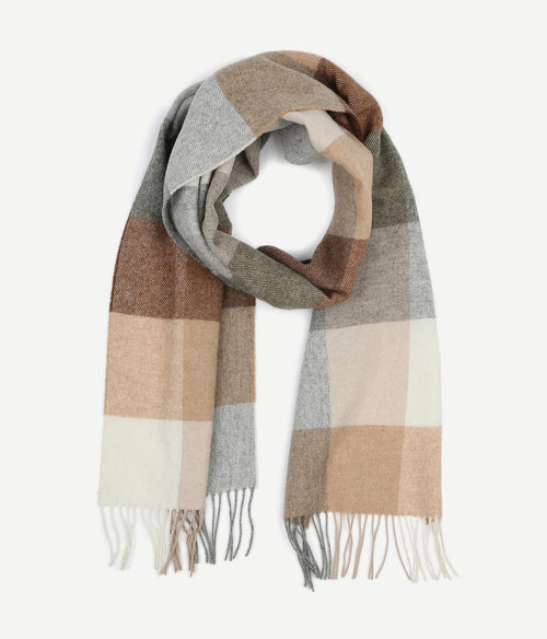 Profuomo sjaal wol ruiten bruin grijs beige