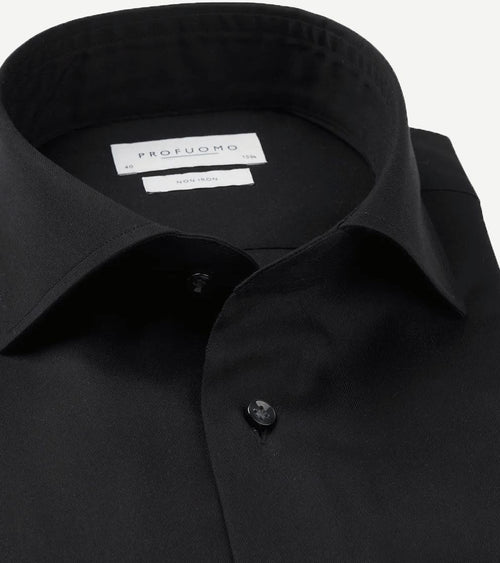 Profuomo strijkvrij overhemd zwart | Slim-fit