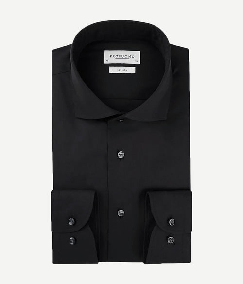 Profuomo strijkvrij overhemd zwart | Slim-fit