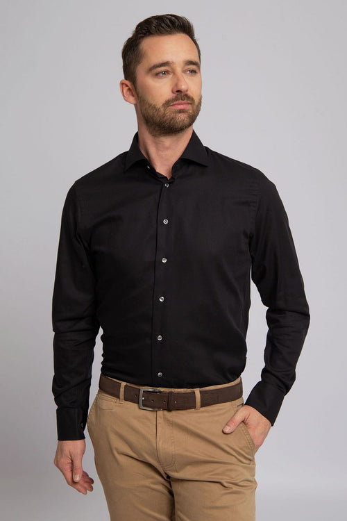 Profuomo strijkvrij overhemd zwart | Slim-fit