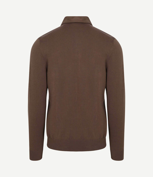 Longsleeve poloshirt luxury basic bruin