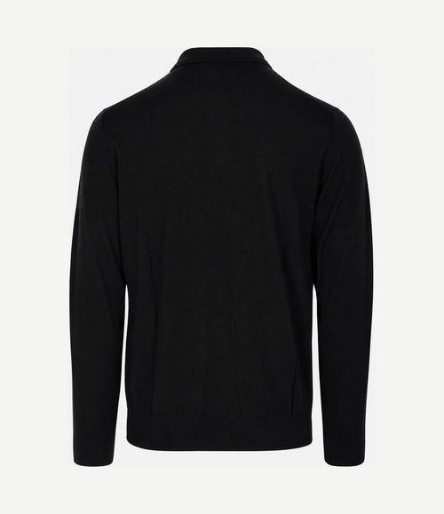 Longsleeve poloshirt merinowol zwart