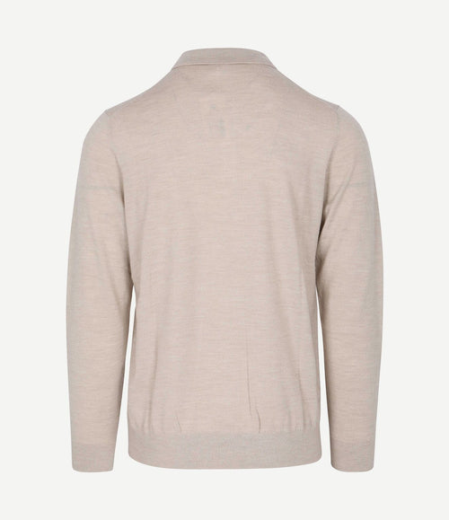 Longsleeve poloshirt merinowol beige